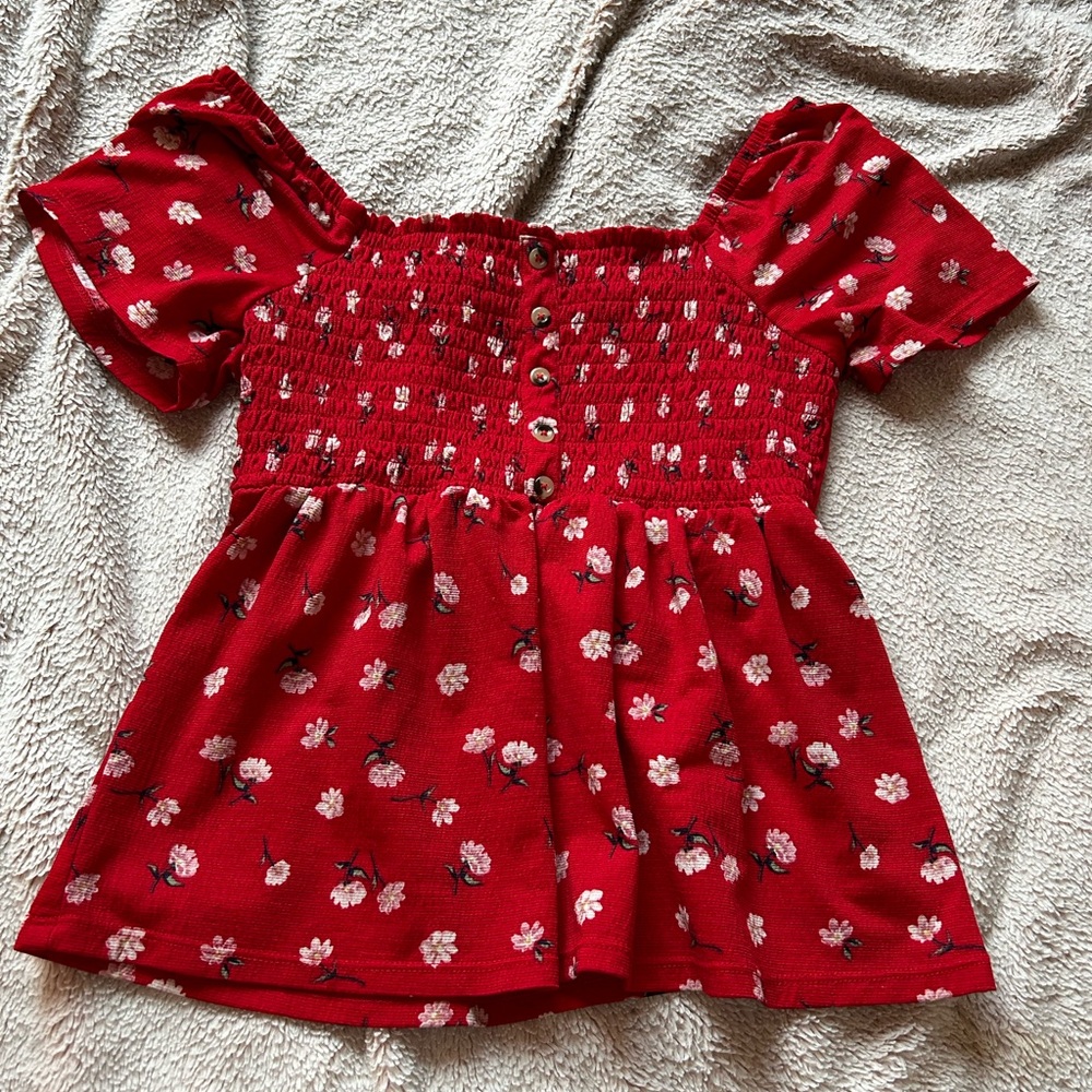 Juniors Red Flower Top
